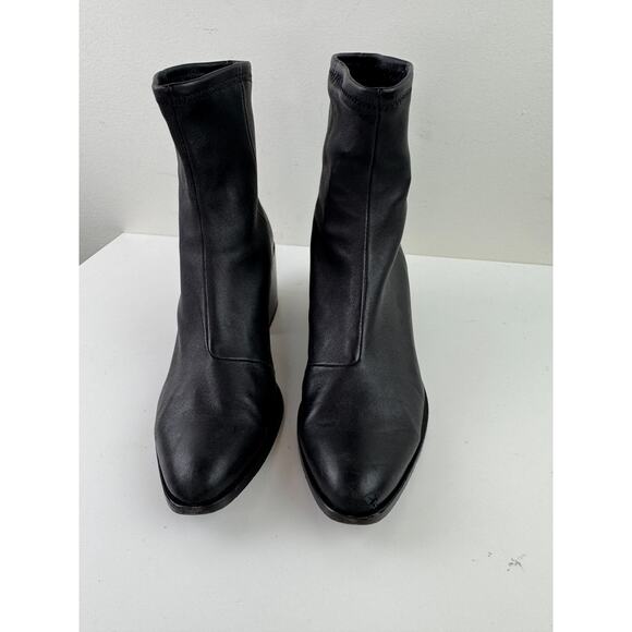 Opening Ceremony Women's Bootie 39 Black Leather Pull On Block Heel Ankle Boot - Picture 3 of 9